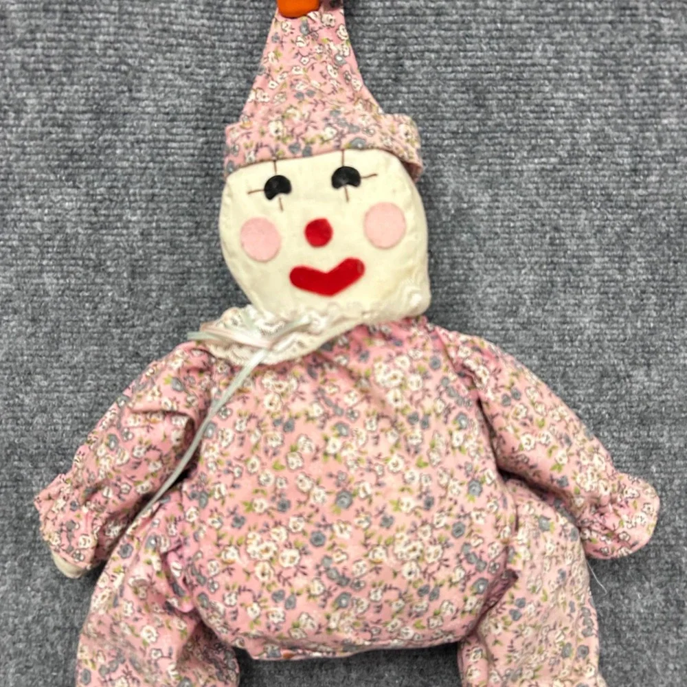 Vintage Handmade Long Legged Cloth Clown Doll Pink Floral Print 32 Inch Plush